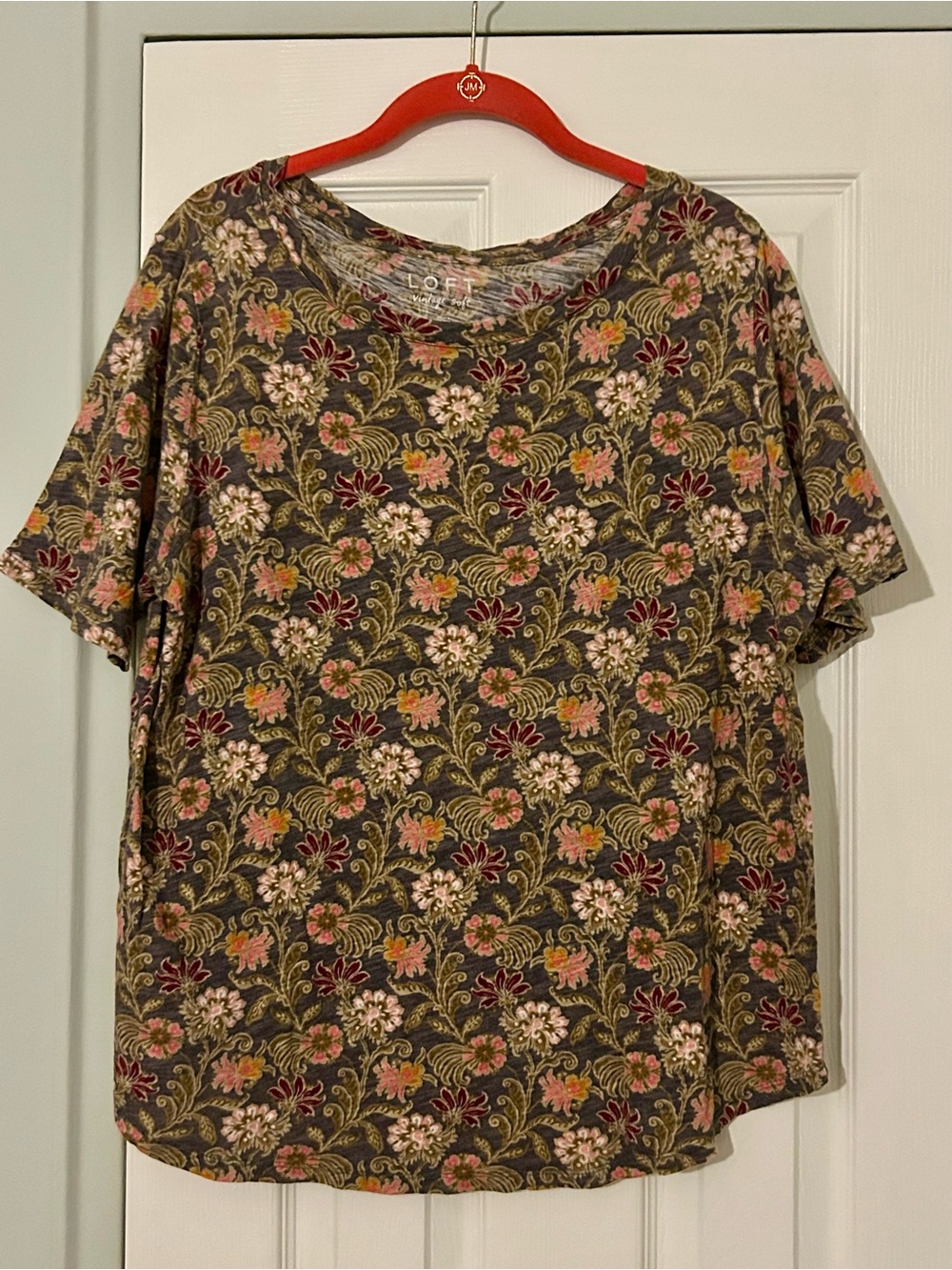 Loft Vintage Soft Short Sleeve Grey Heather Floral T Shirt